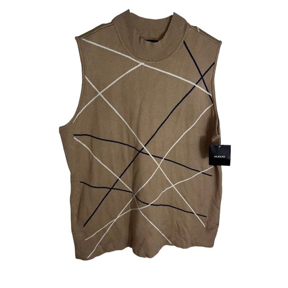 ALFANI Women's XL Mock-Neck Striped Sweater in Camel Tan - Picture 2 of 12